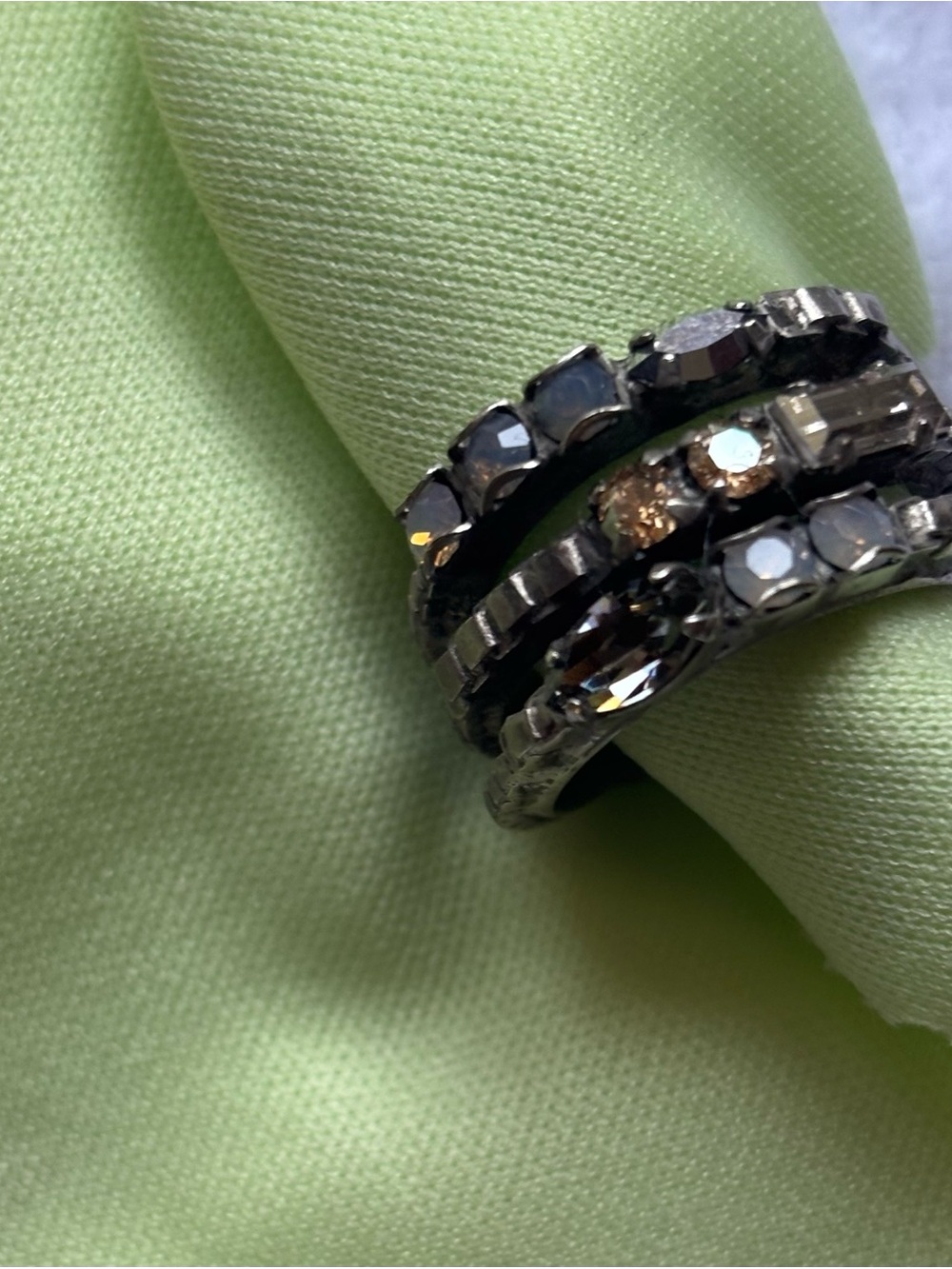 Sorrelli Adjustable Crystal-Embellished Gunmetal Stackable Ring - Gray Ring